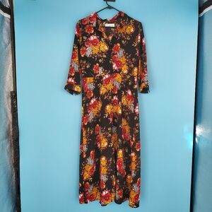 Time And Tru Floral Black Dress Size Medium (8-10) Midi